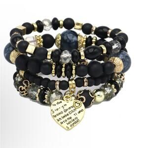 Chic Black and Gold Charm Bracelet Set